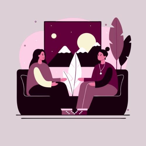 A vector illustration showing a First Nations or Inuit individual in a calming therapeutic setting