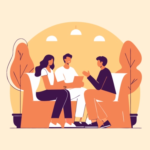 A vector illustration of a therapist in a session with a couple